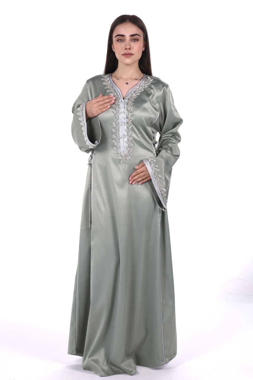 Hand-worked Satin Jalabiya with Exclusive Side-tie Belt