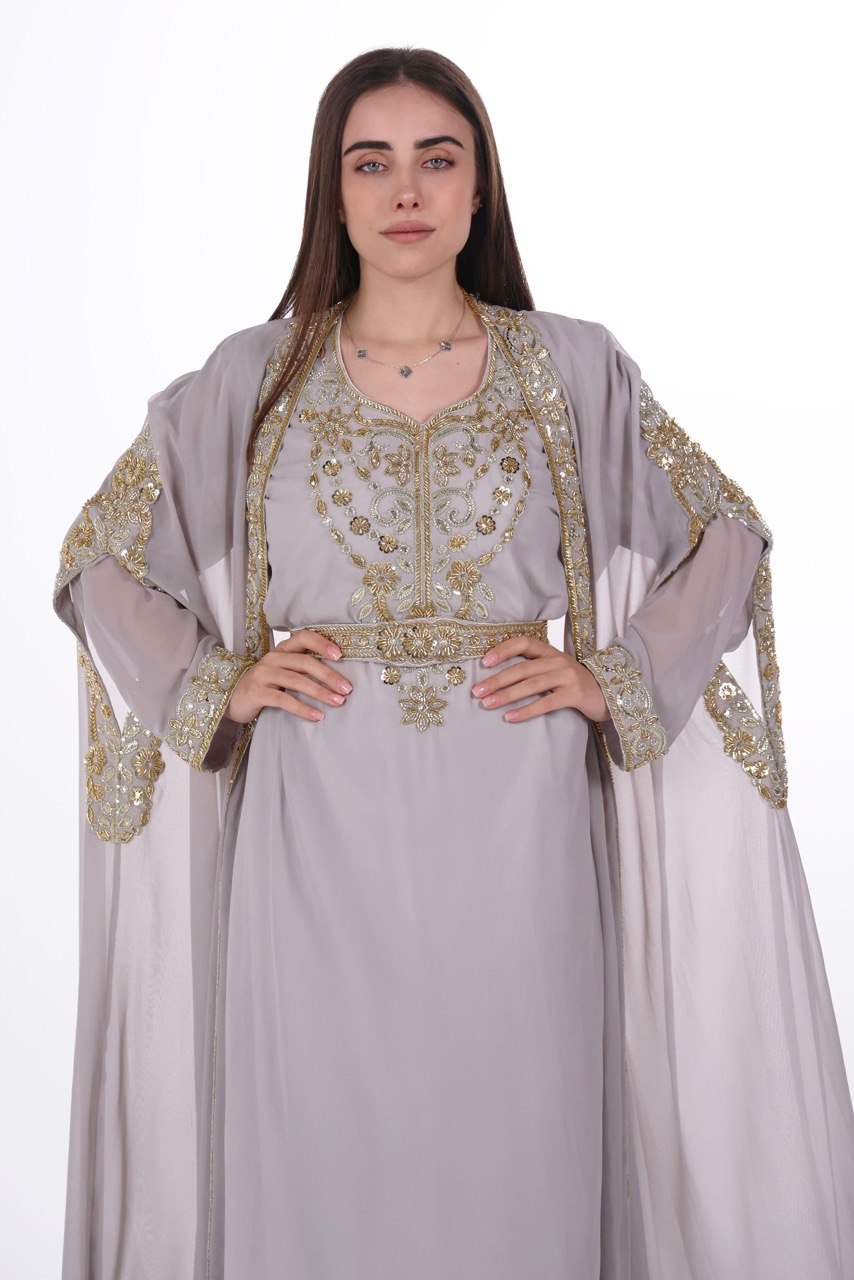 Hand-worked Gold Trim Chiffon Kaftan