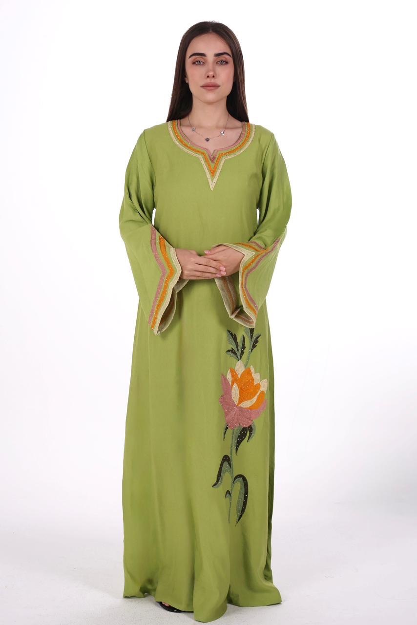 Linen Jalabiya with Artistic Floral Embroidery
