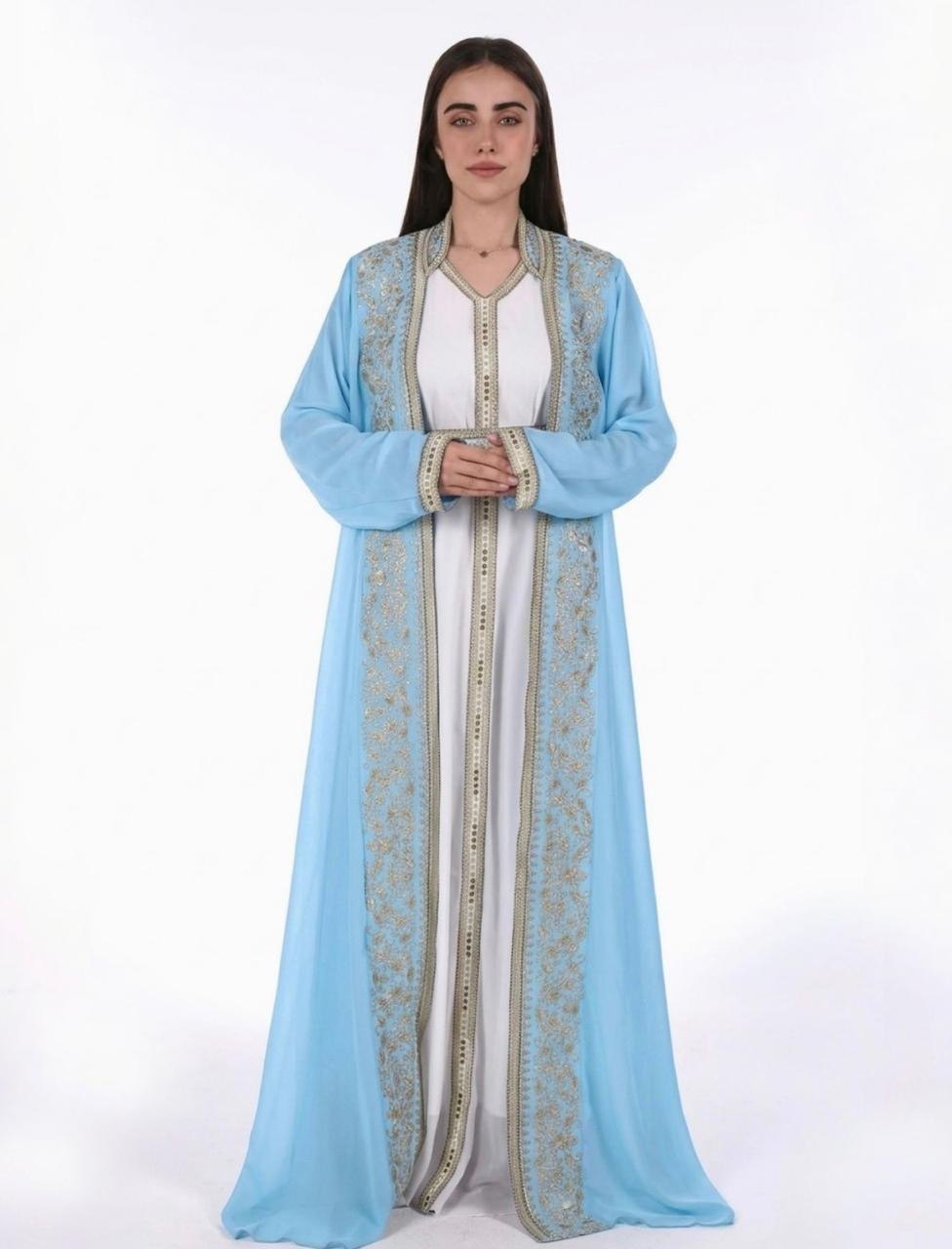 Elegant Kaftan with Golden Embroidery with Belt
