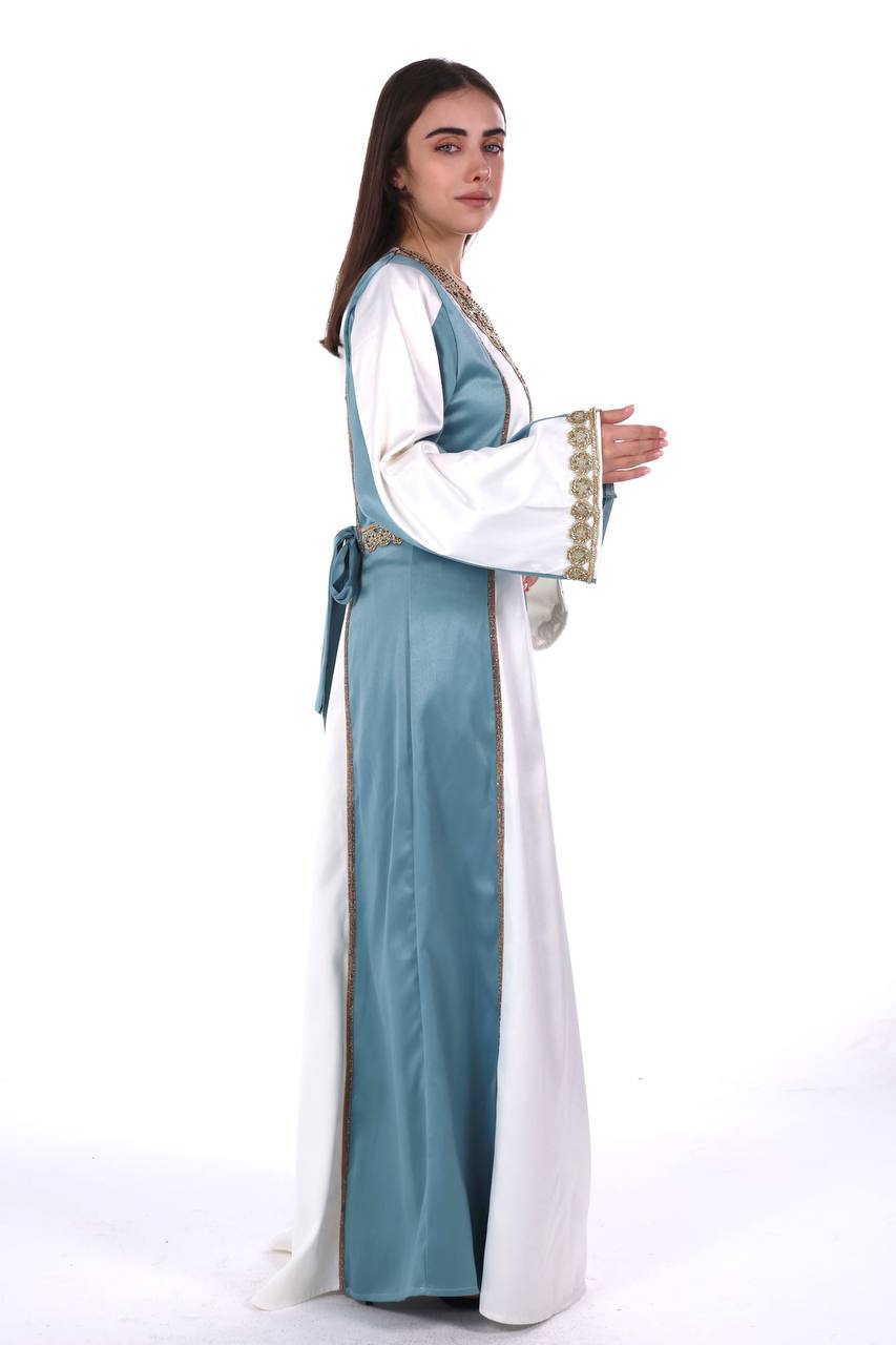 Two-Tone Satin Jalabiya with Hand-Embroidered Detailing