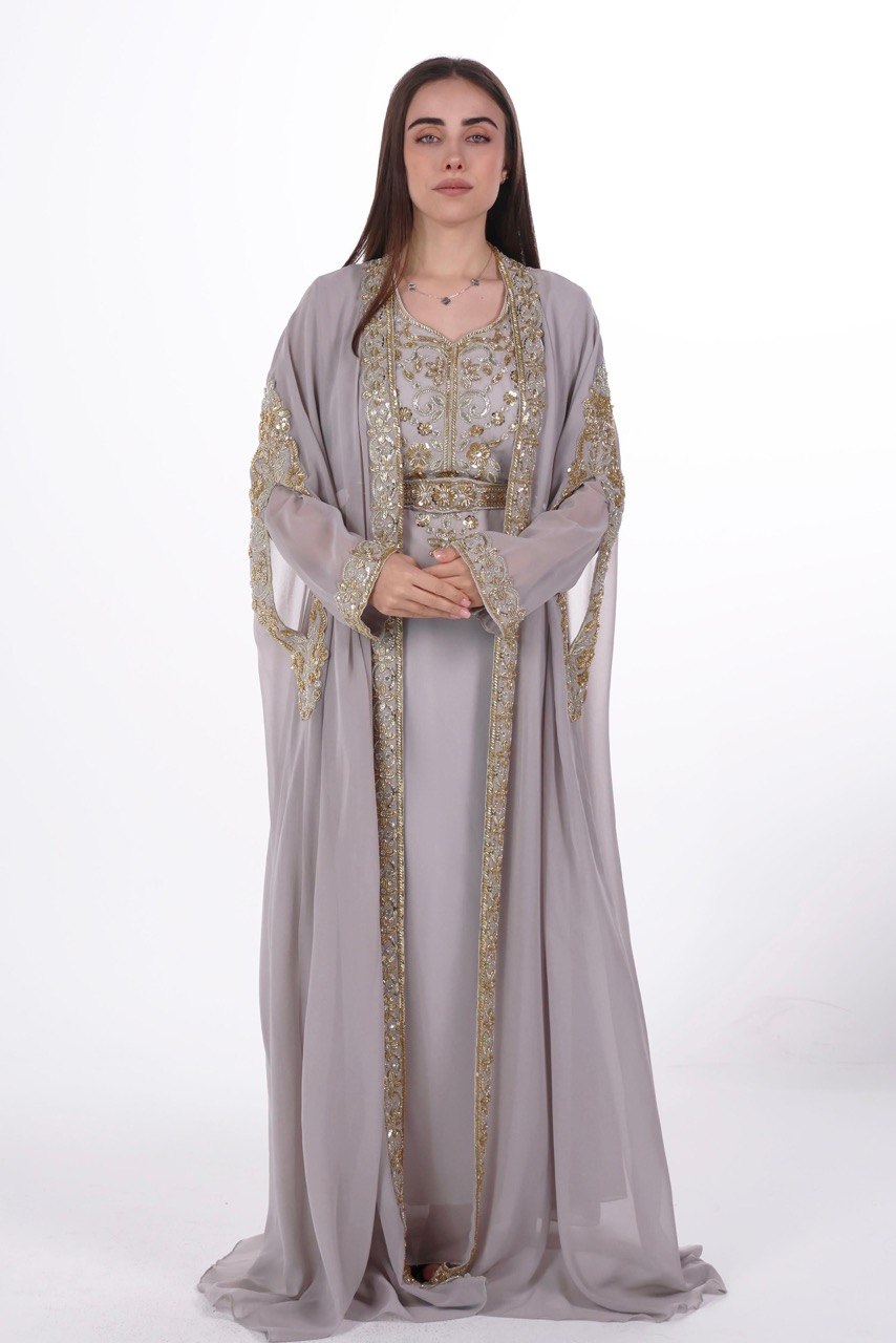 Hand-worked Gold Trim Chiffon Kaftan