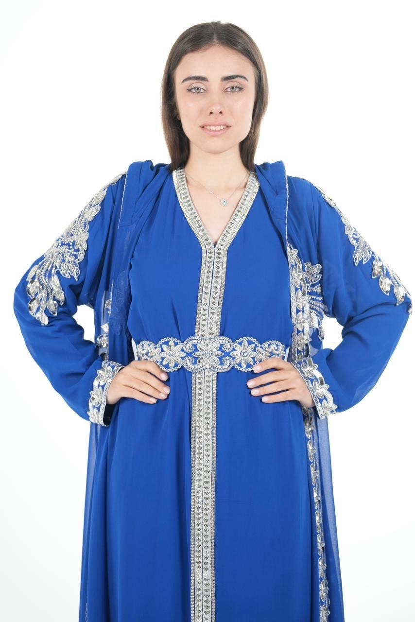 Embroidered Chiffon Jalabiya with Hood and Belt