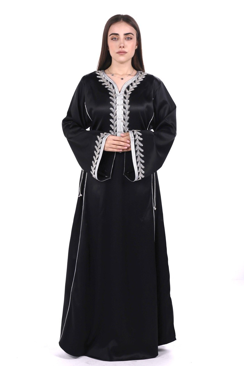 Hand-worked Satin Jalabiya with Exclusive Side-tie Belt