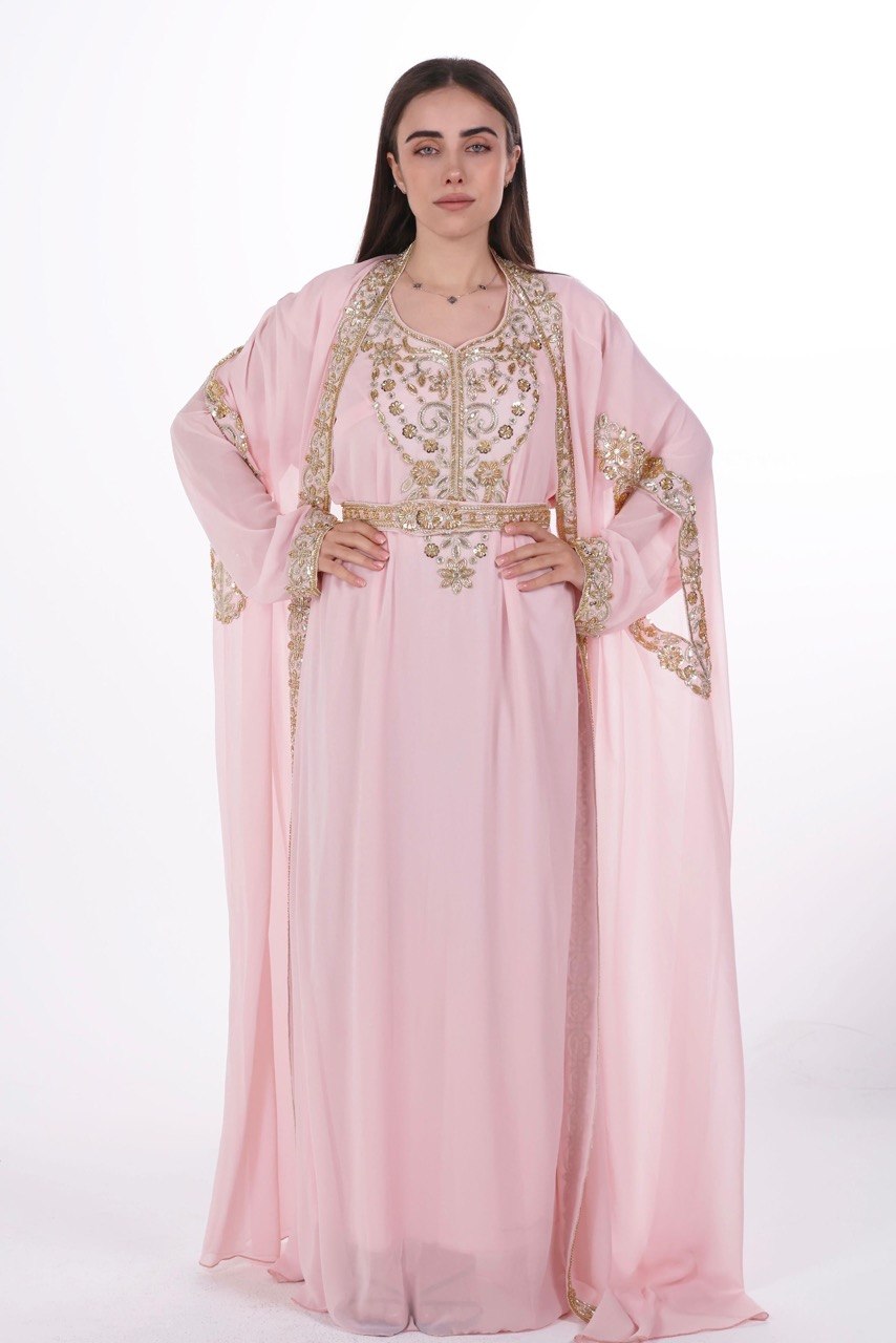 Hand-worked Gold Trim Chiffon Kaftan