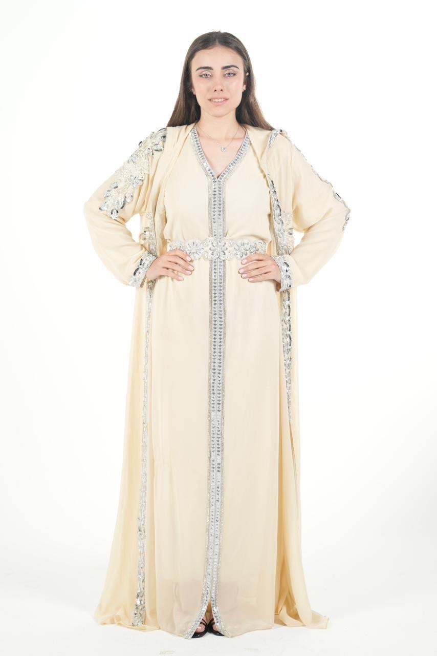 Embroidered Chiffon Jalabiya with Hood and Belt