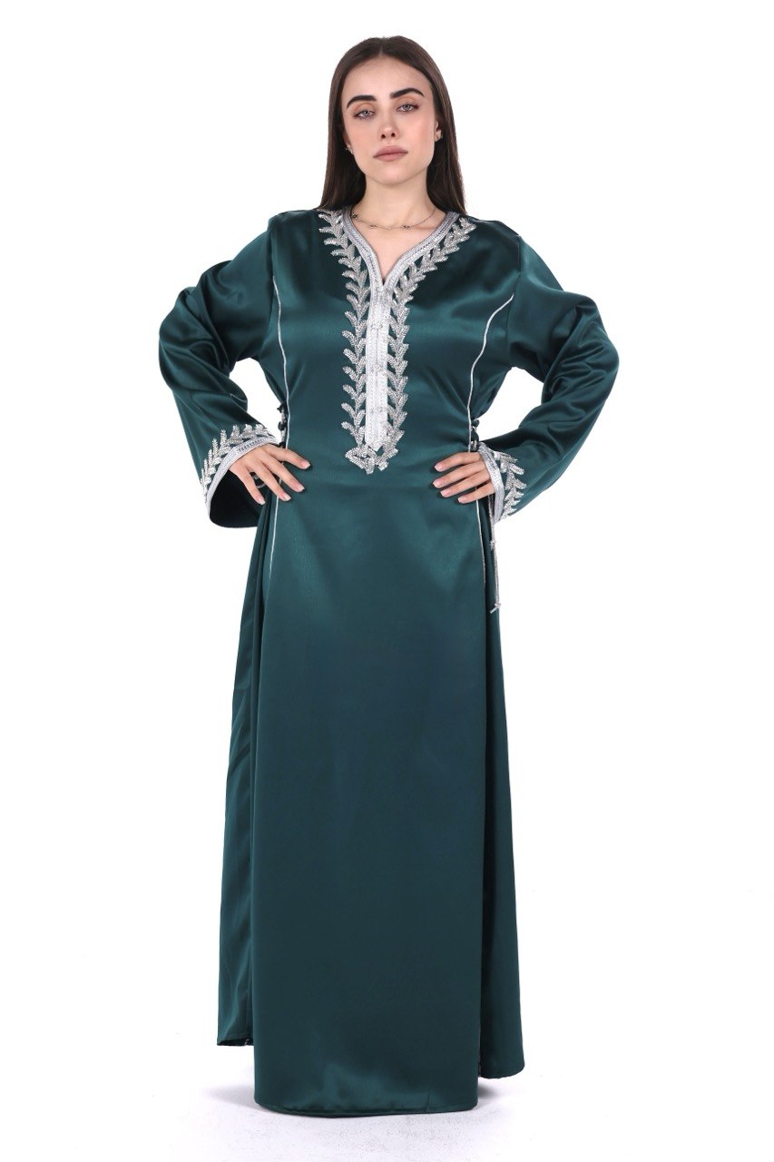 Hand-worked Satin Jalabiya with Exclusive Side-tie Belt