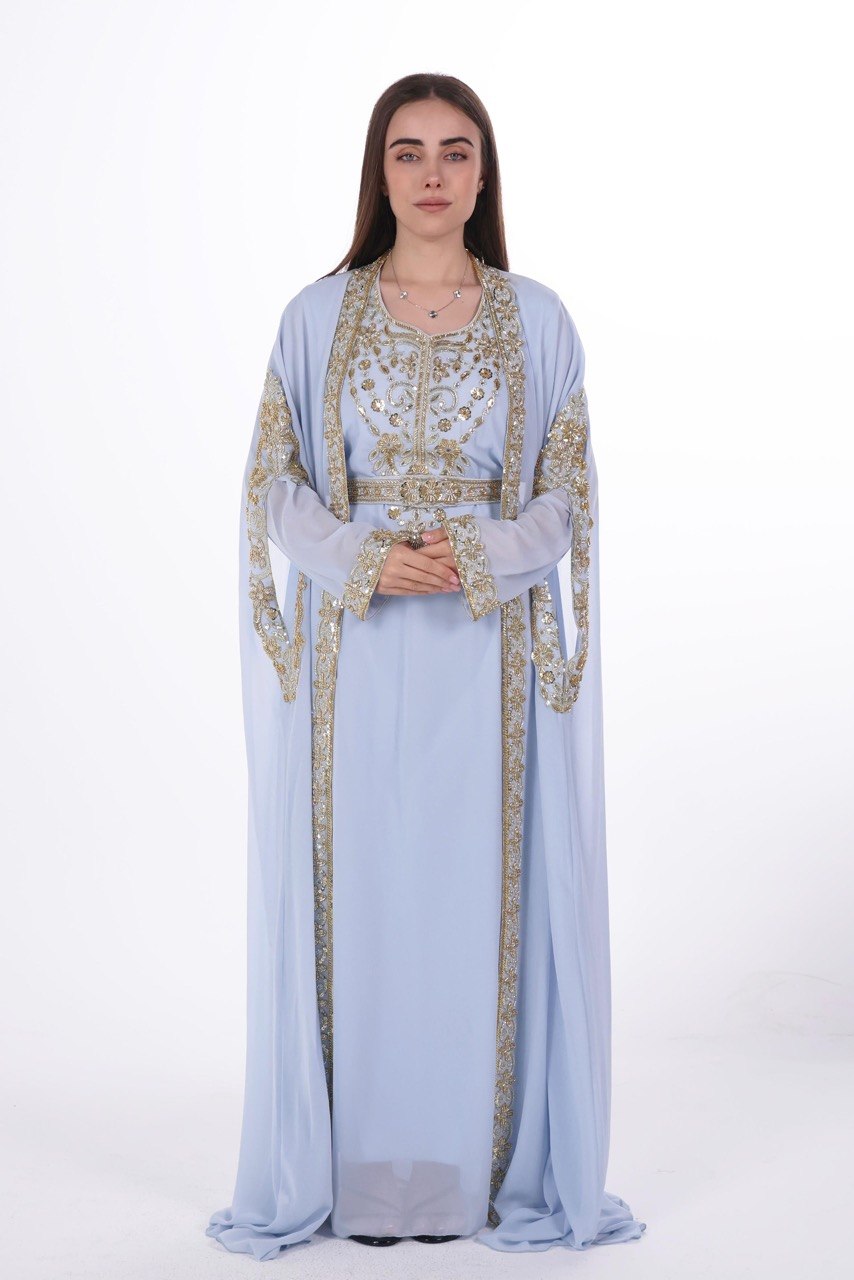 Hand-worked Gold Trim Chiffon Kaftan