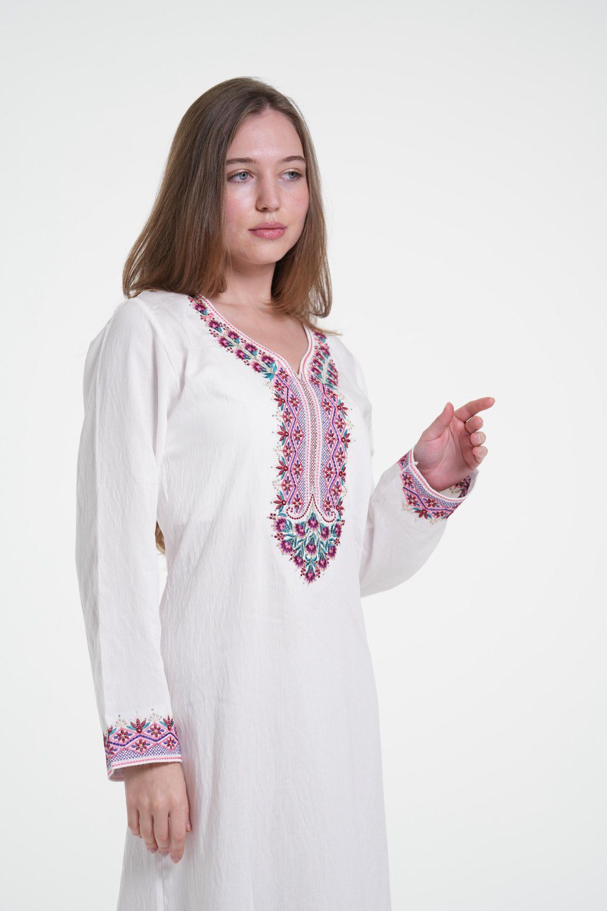 Embroidered Cotton Linen Jalabiya with Strass Detail