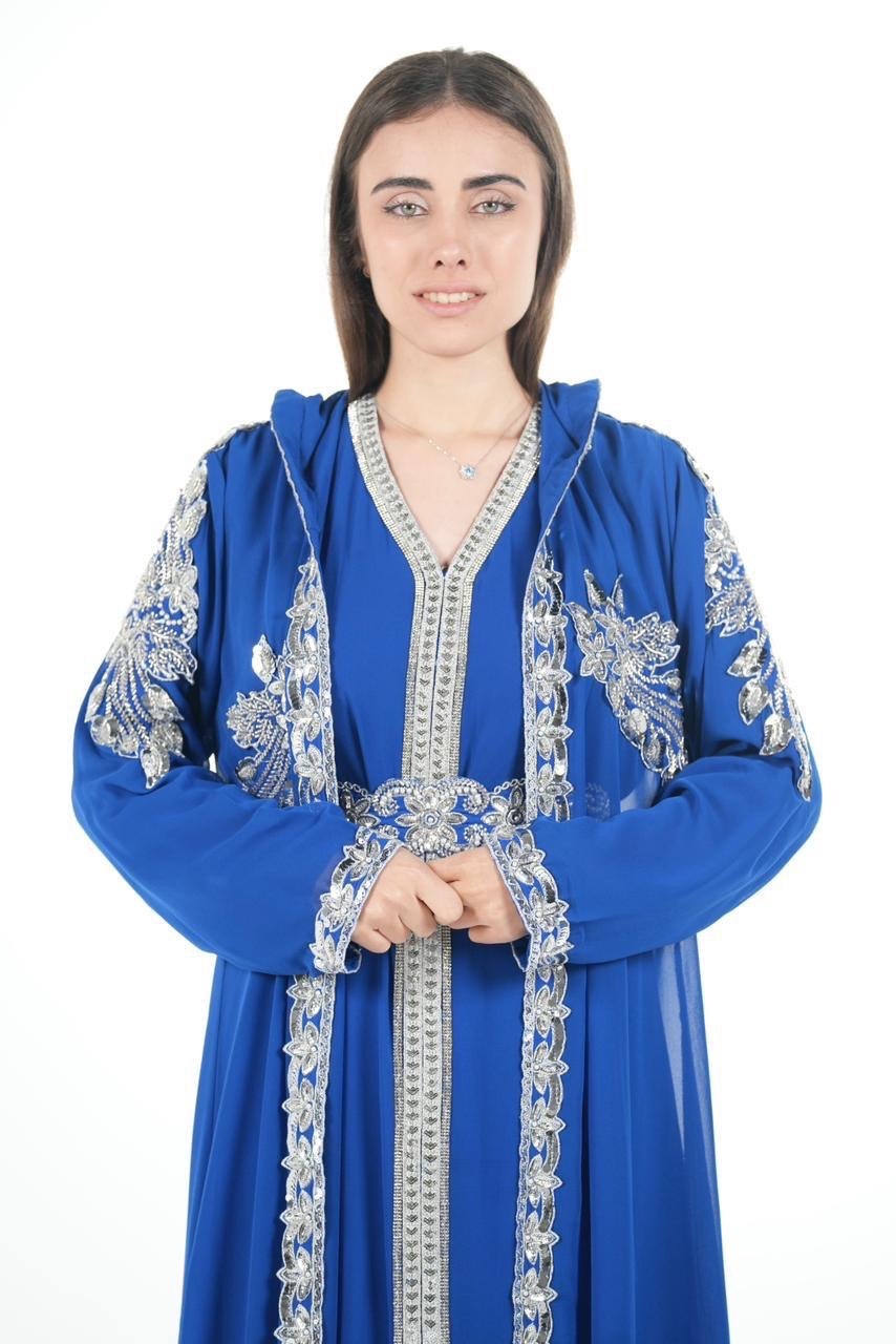 Embroidered Chiffon Jalabiya with Hood and Belt