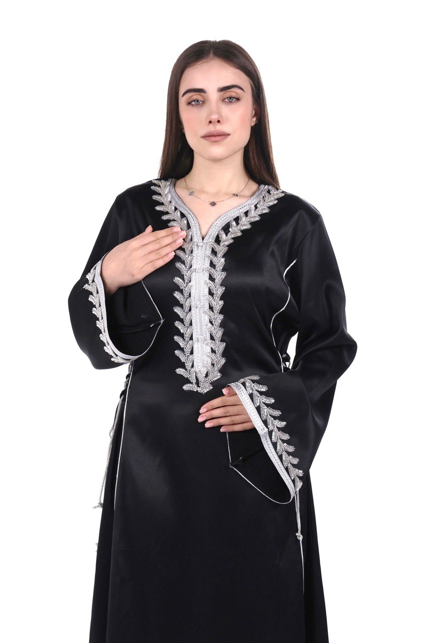 Hand-worked Satin Jalabiya with Exclusive Side-tie Belt