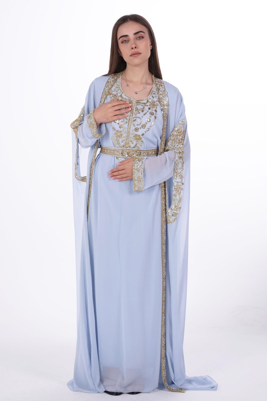 Hand-worked Gold Trim Chiffon Kaftan