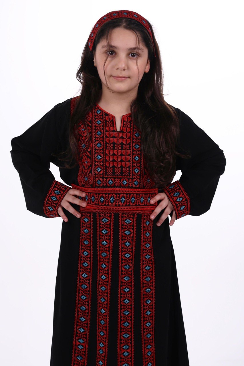 Palestinian Embroidered Thobe with Belt and Headband - Mother & Daughter Set