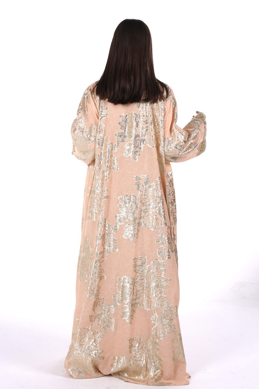Hand-worked Brocade Satin Kaftan with Belt