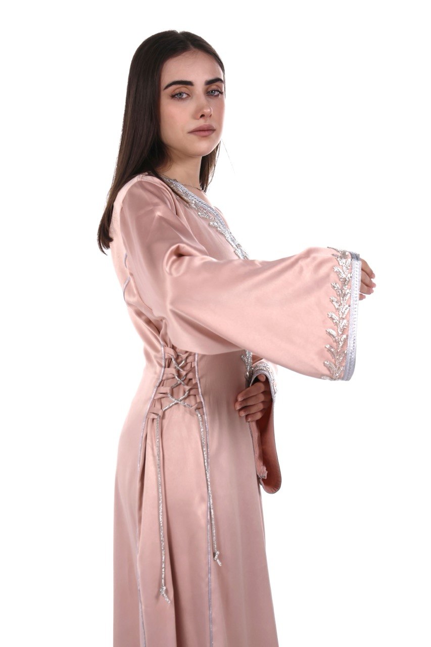 Hand-worked Satin Jalabiya with Exclusive Side-tie Belt