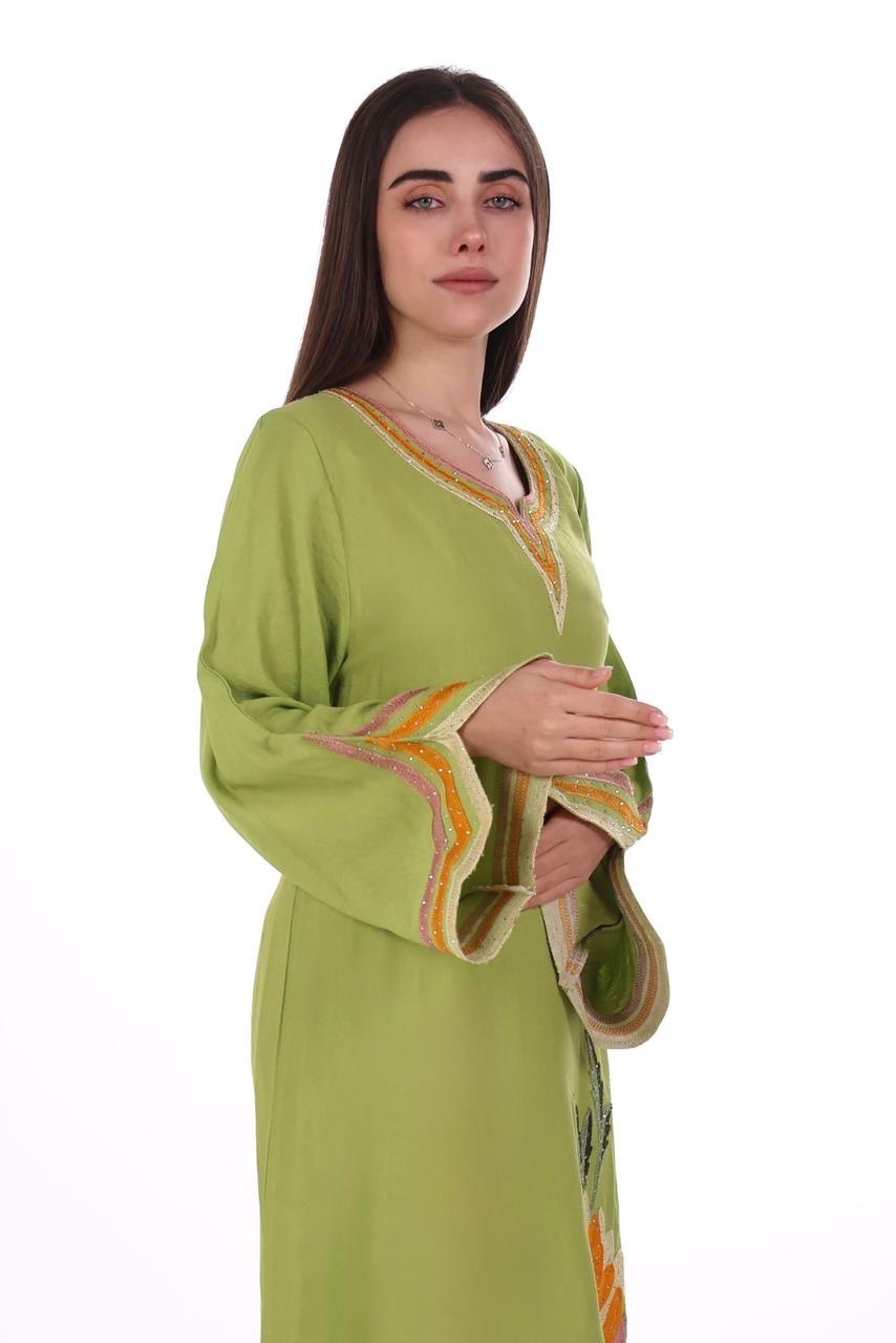 Linen Jalabiya with Artistic Floral Embroidery