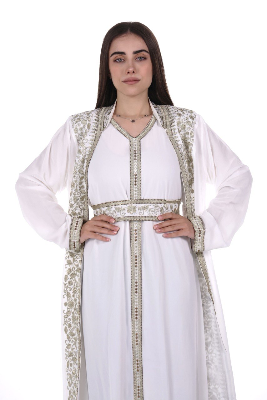 Elegant Kaftan with Golden Embroidery with Belt