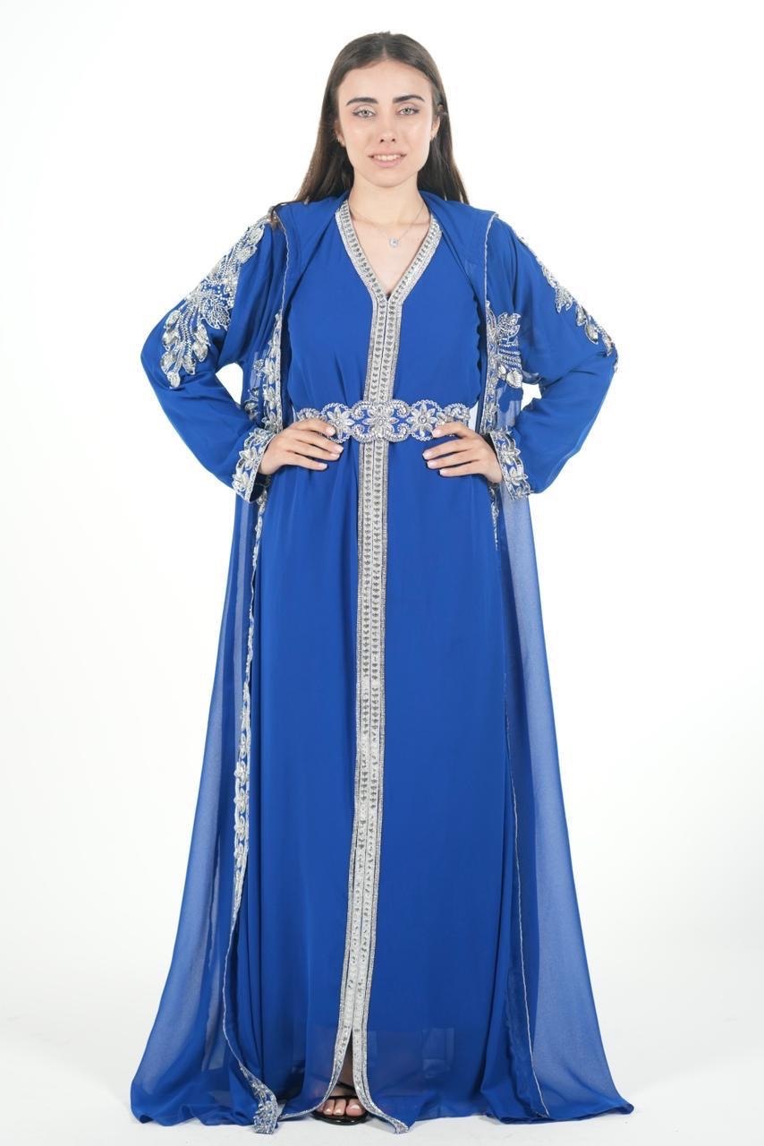 Embroidered Chiffon Jalabiya with Hood and Belt