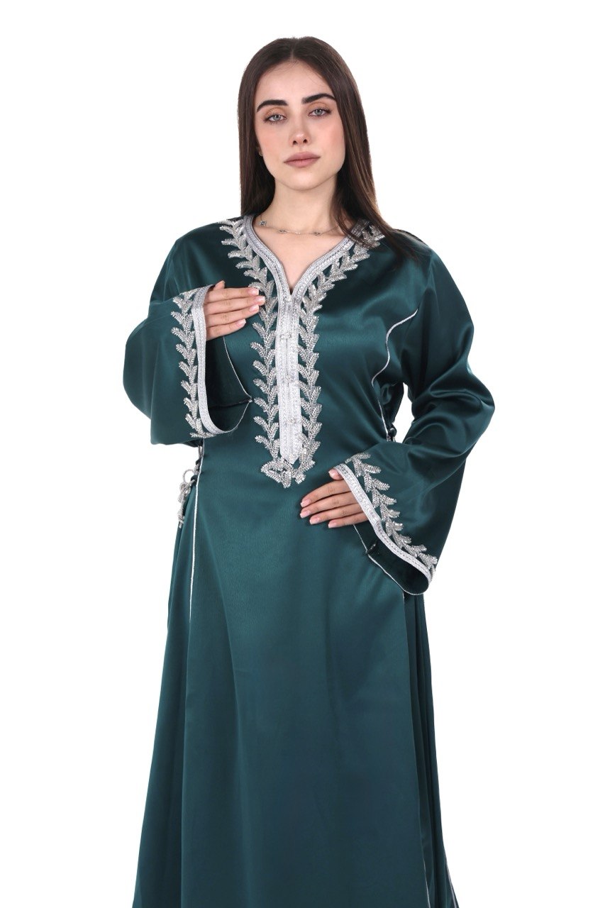 Hand-worked Satin Jalabiya with Exclusive Side-tie Belt