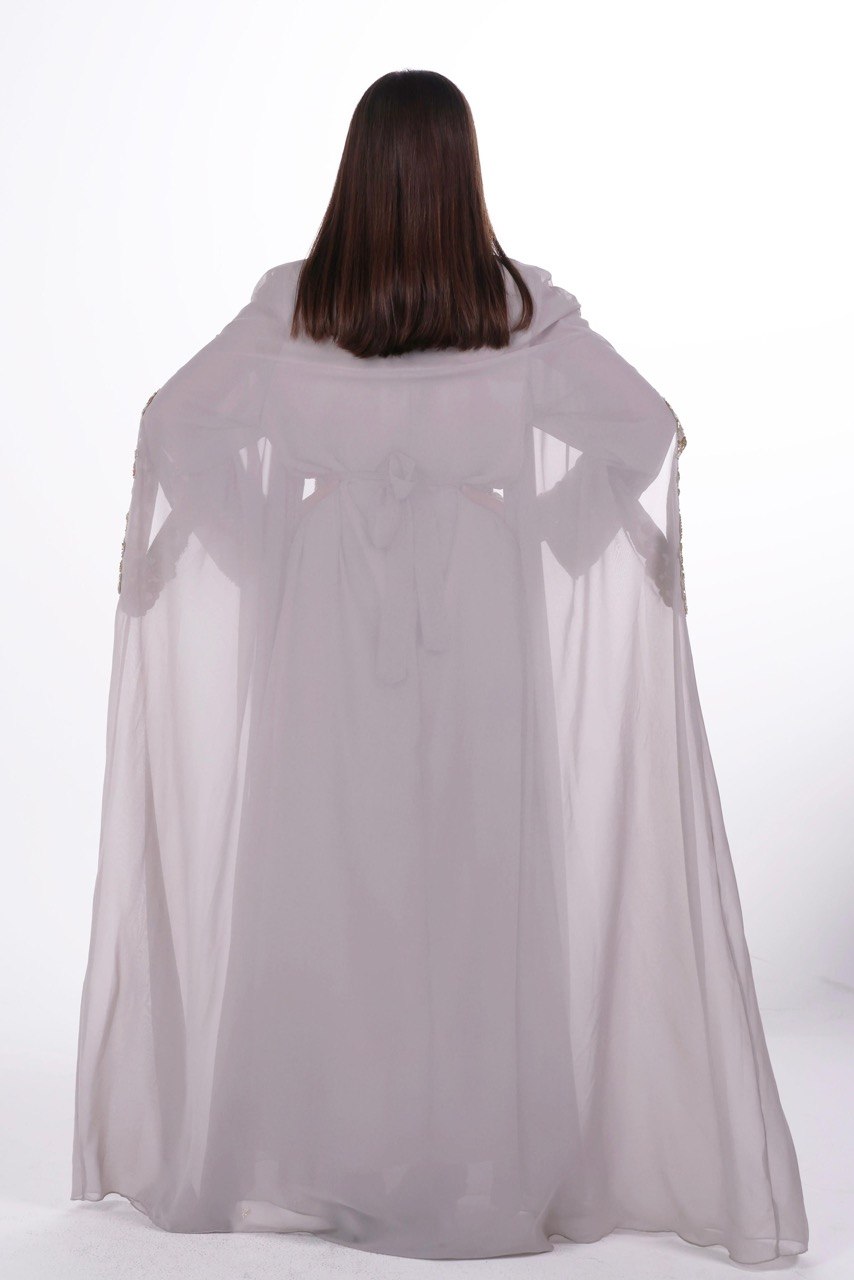 Hand-worked Gold Trim Chiffon Kaftan