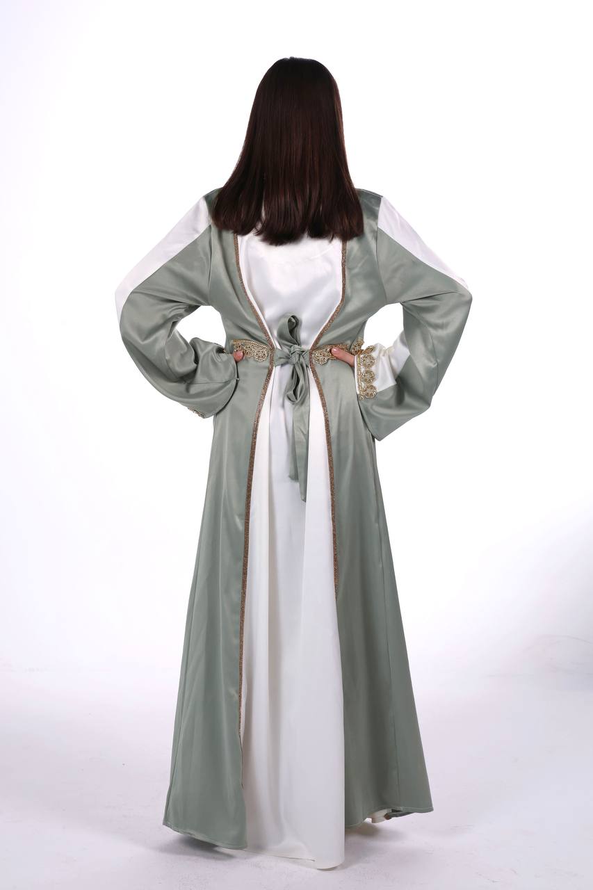 Two-Tone Satin Jalabiya with Hand-Embroidered Detailing