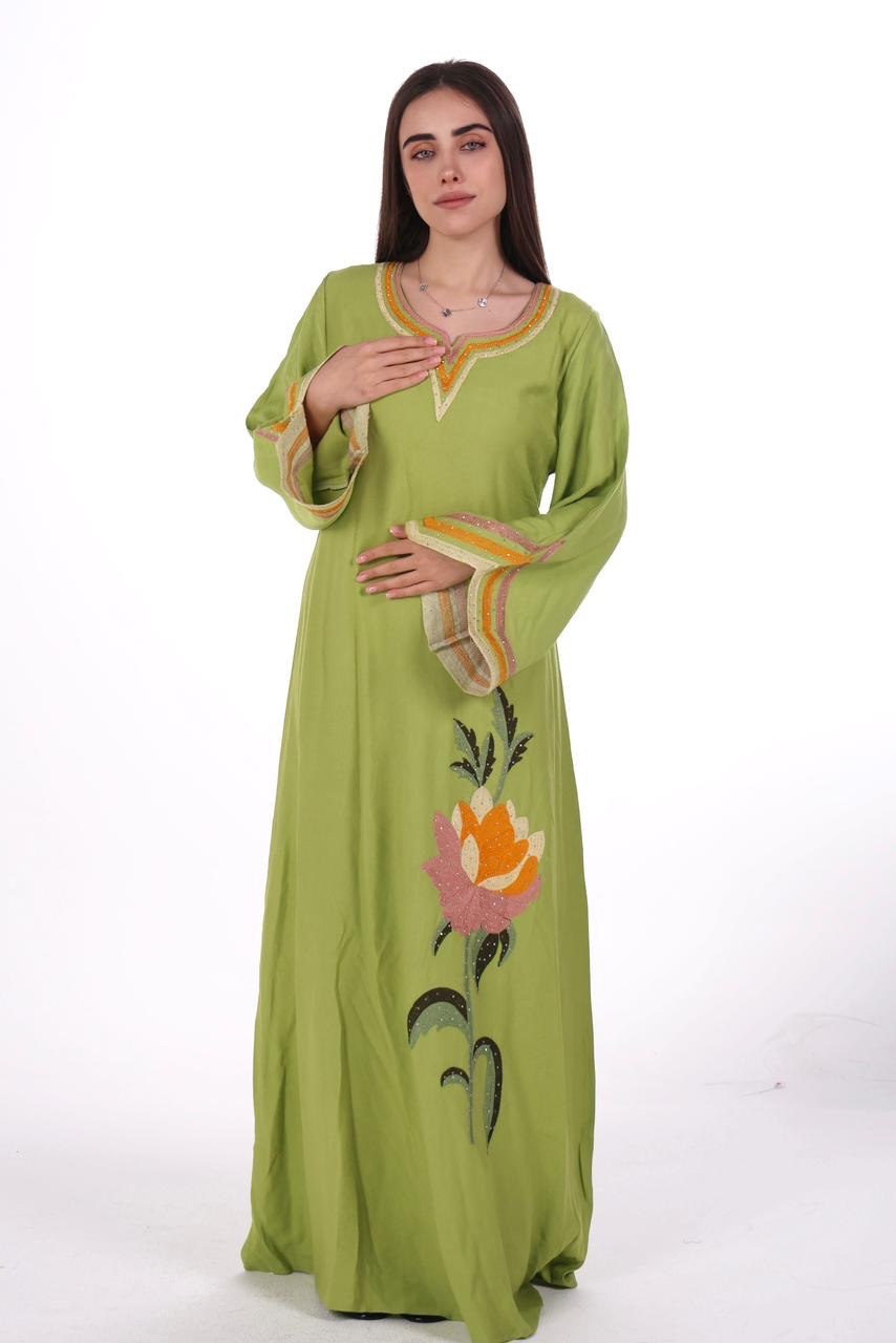 Linen Jalabiya with Artistic Floral Embroidery