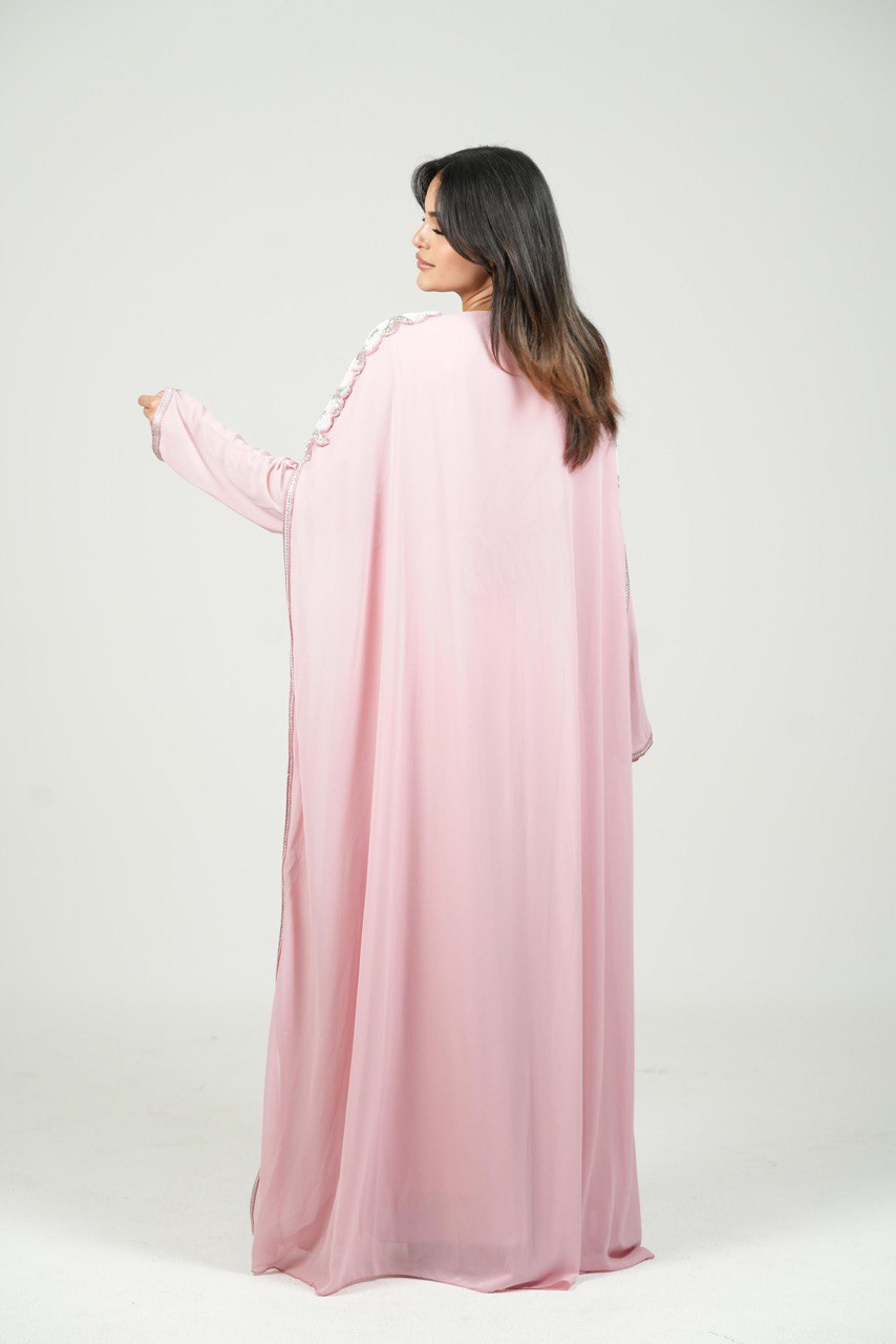Embroidered Chiffon Kaftan with Sequin Details and Belt