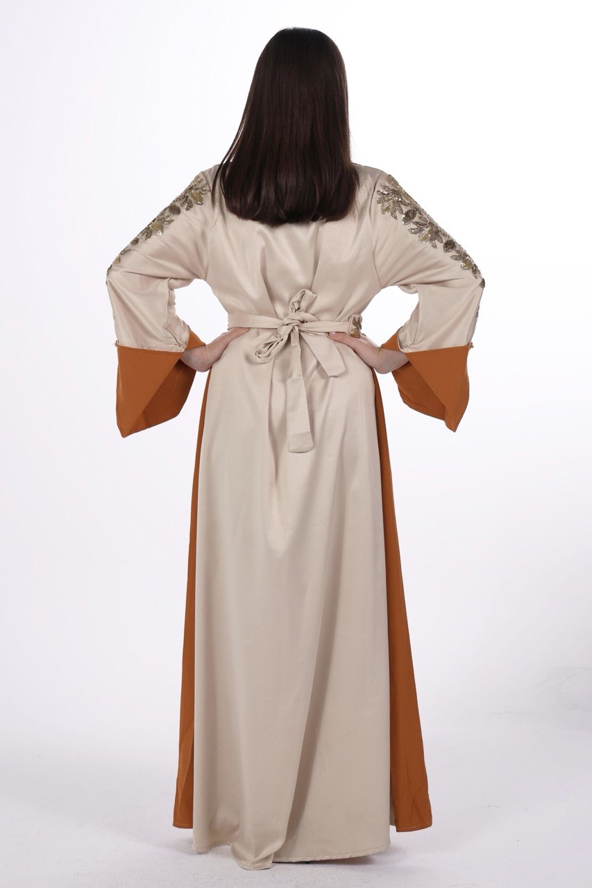 Hand-worked Satin Jalabiya with Contrast Details and Belt