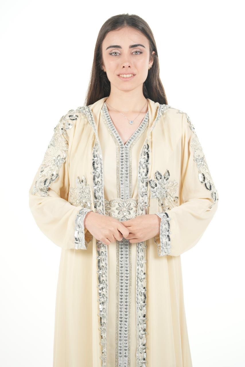 Embroidered Chiffon Jalabiya with Hood and Belt