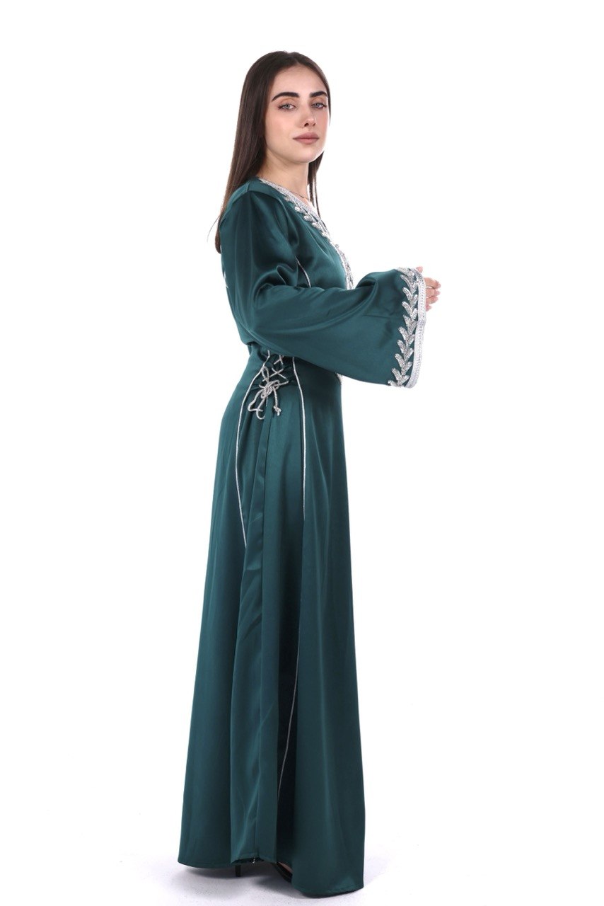 Hand-worked Satin Jalabiya with Exclusive Side-tie Belt