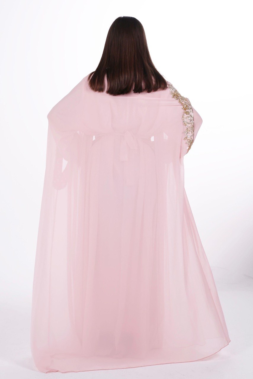 Hand-worked Gold Trim Chiffon Kaftan
