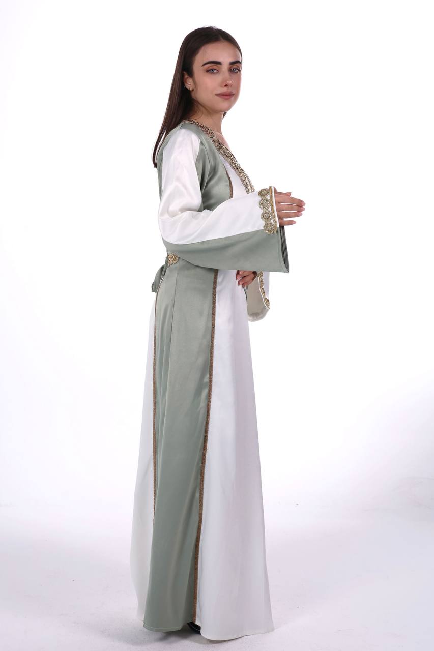 Two-Tone Satin Jalabiya with Hand-Embroidered Detailing