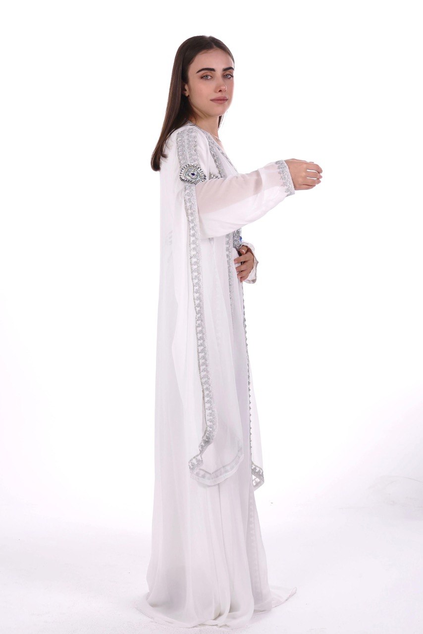 Crystal Embroidered Jalabiya with Long Sleeves and Belt