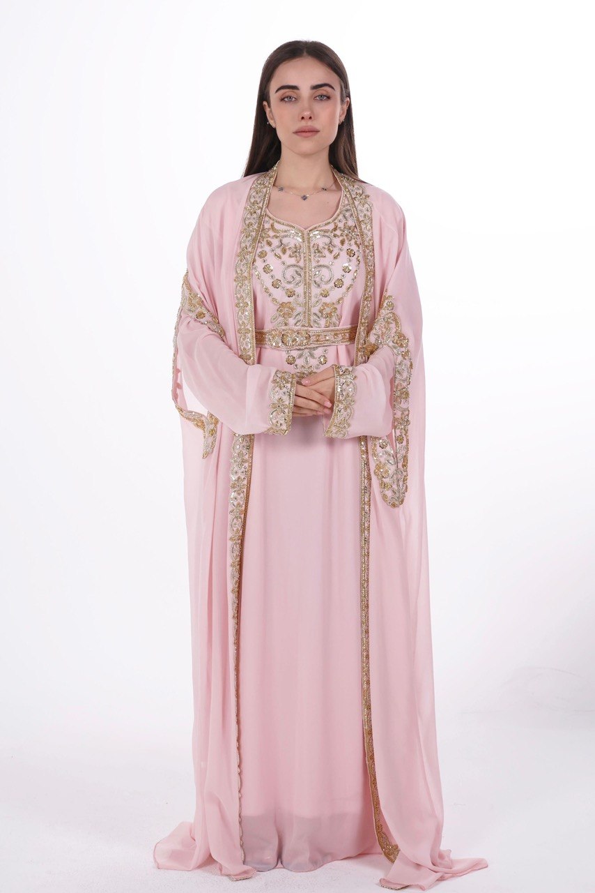 Hand-worked Gold Trim Chiffon Kaftan