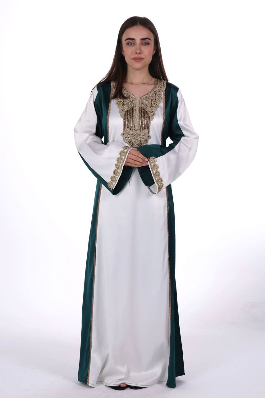 Two-Tone Satin Jalabiya with Hand-Embroidered Detailing