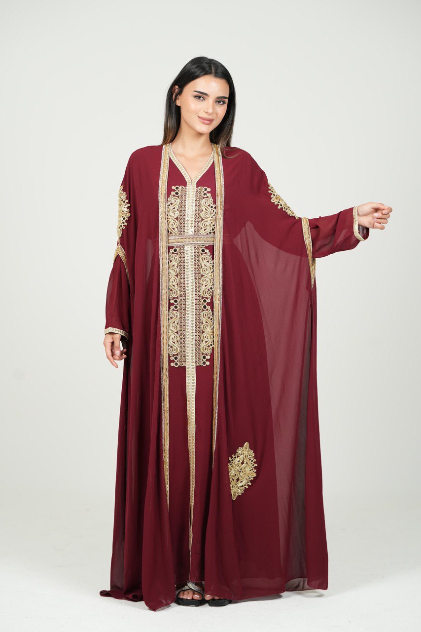 Hand-Embroidered Chiffon Kaftan – Luxury Occasion Wear