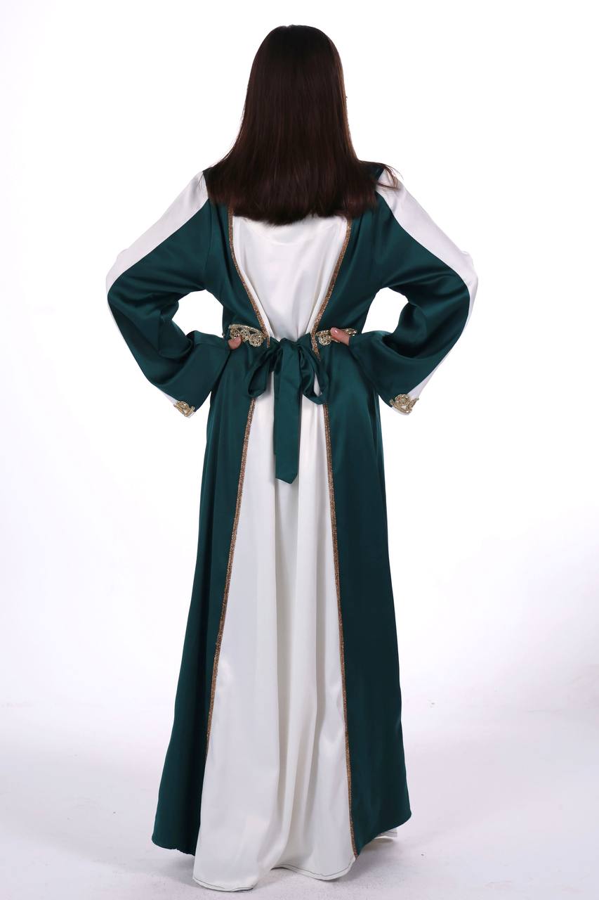 Two-Tone Satin Jalabiya with Hand-Embroidered Detailing