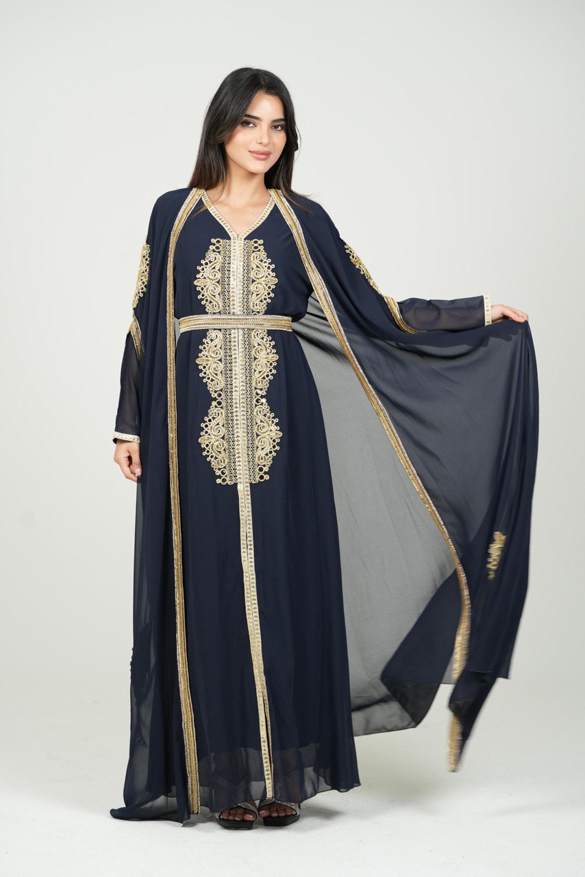 Hand-Embroidered Chiffon Kaftan – Luxury Occasion Wear