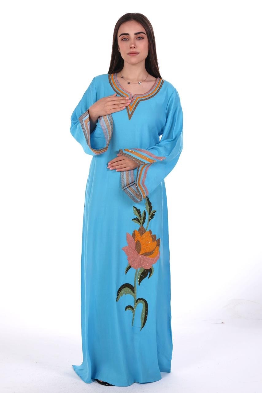 Linen Jalabiya with Artistic Floral Embroidery