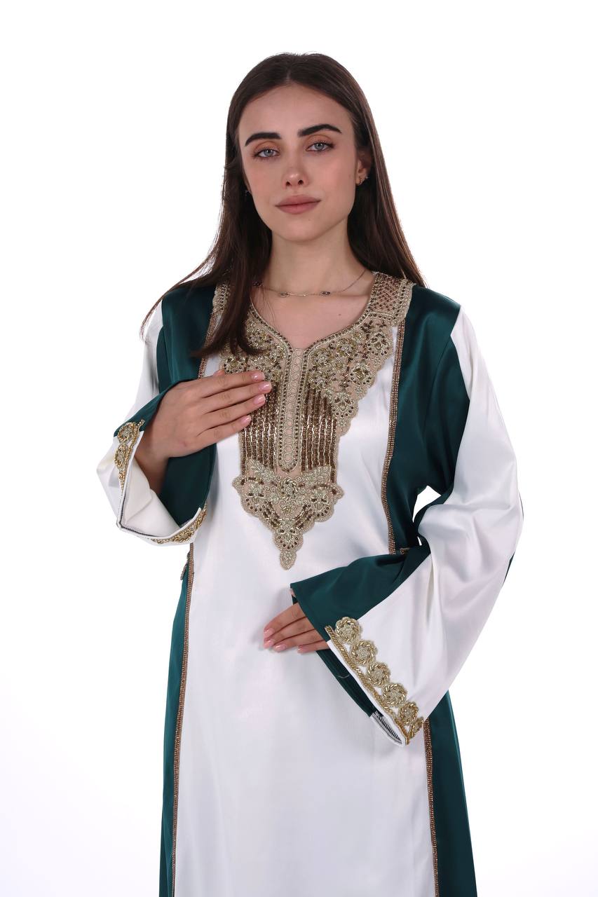 Two-Tone Satin Jalabiya with Hand-Embroidered Detailing