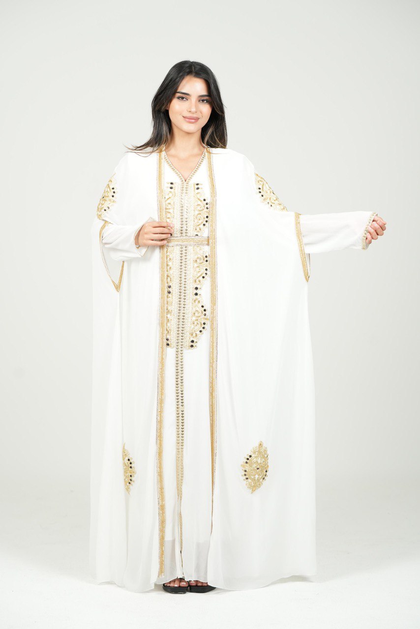 Hand-Embroidered Chiffon Kaftan – Luxury Occasion Wear