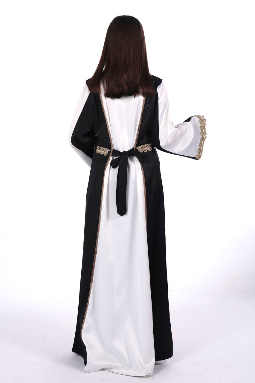 Two-Tone Satin Jalabiya with Hand-Embroidered Detailing