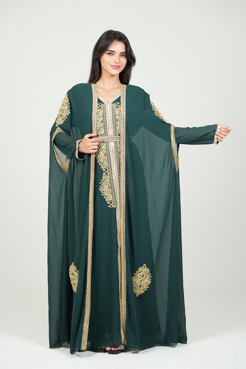 Hand-Embroidered Chiffon Kaftan – Luxury Occasion Wear