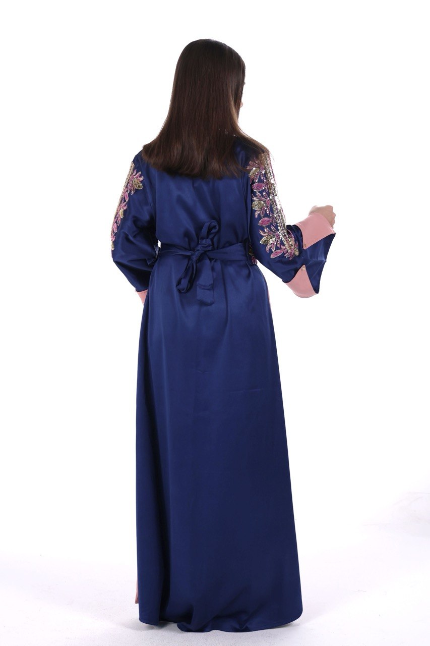 Hand-worked Satin Jalabiya with Contrast Details and Belt