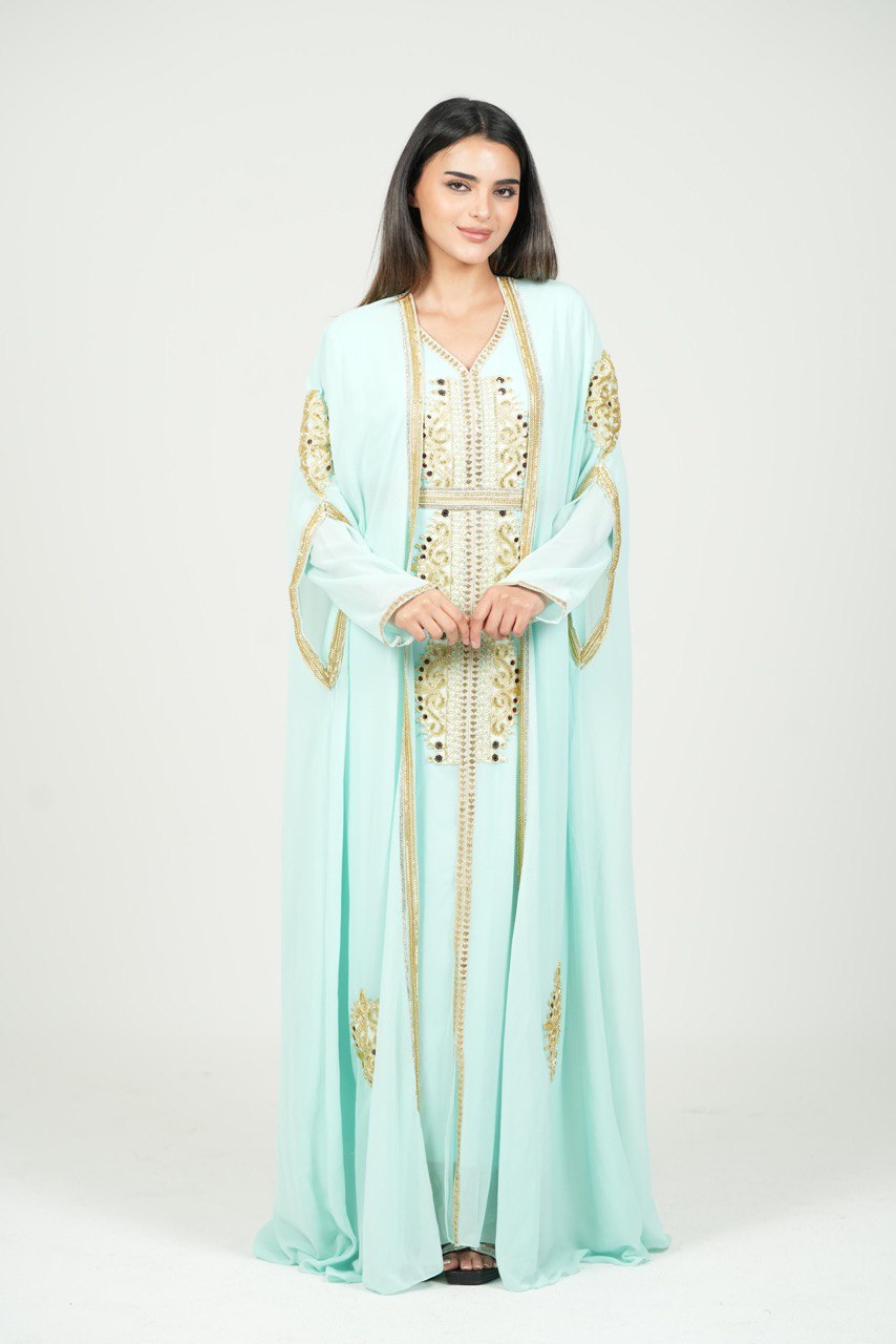Hand-Embroidered Chiffon Kaftan – Luxury Occasion Wear