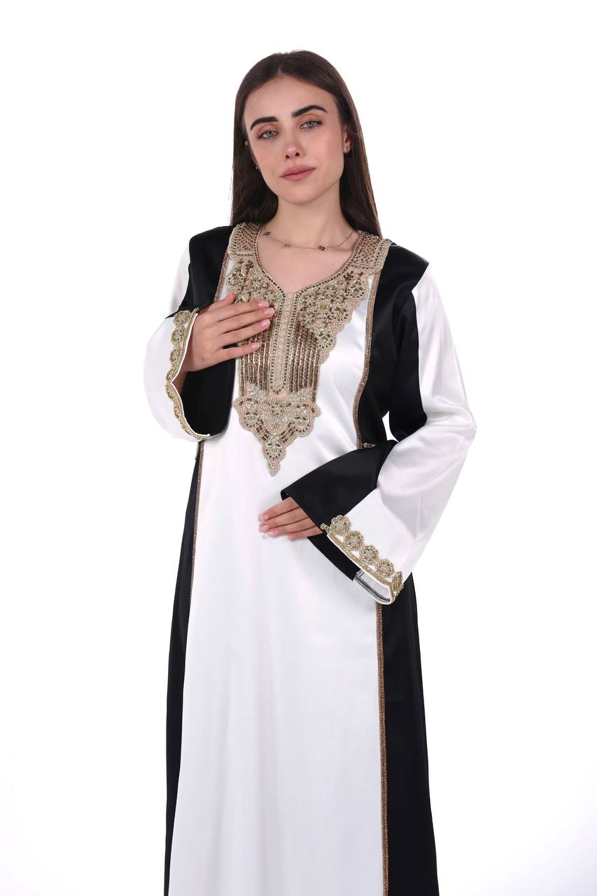 Two-Tone Satin Jalabiya with Hand-Embroidered Detailing