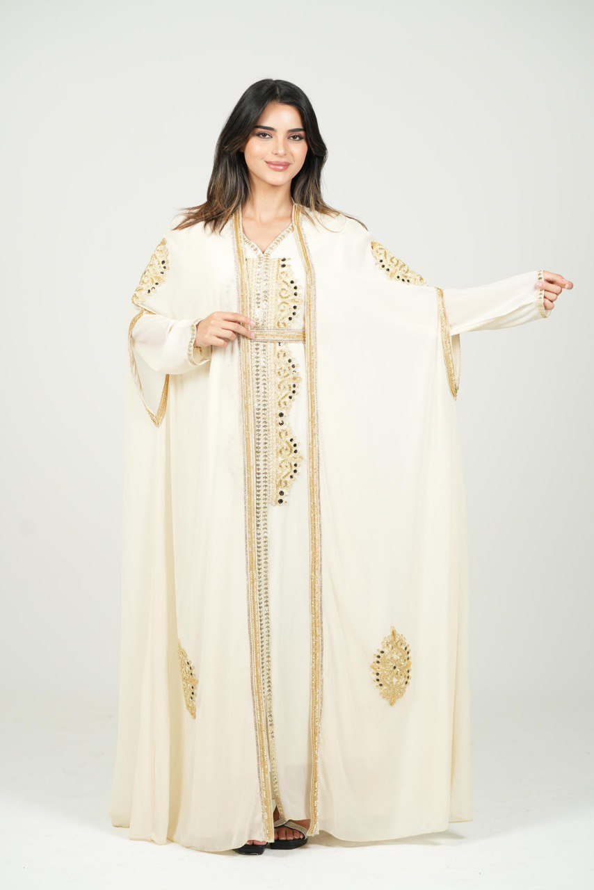 Hand-Embroidered Chiffon Kaftan – Luxury Occasion Wear