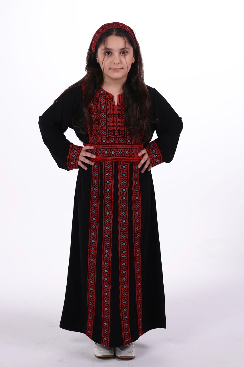 Palestinian Embroidered Thobe with Belt and Headband - Mother & Daughter Set