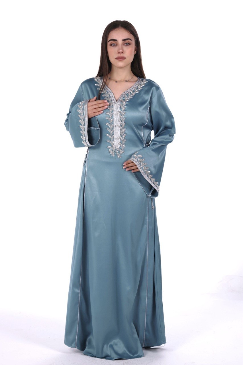 Hand-worked Satin Jalabiya with Exclusive Side-tie Belt