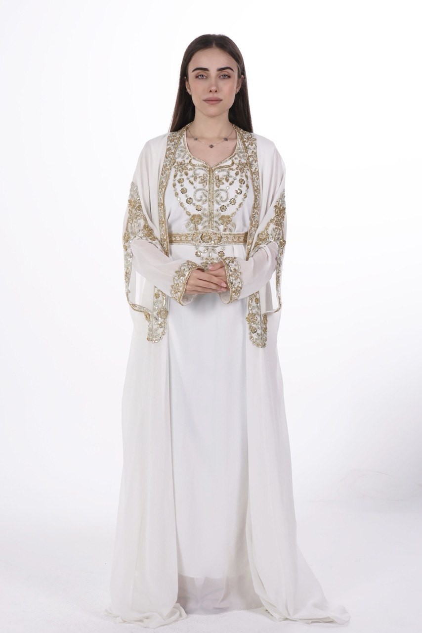 Hand-worked Gold Trim Chiffon Kaftan